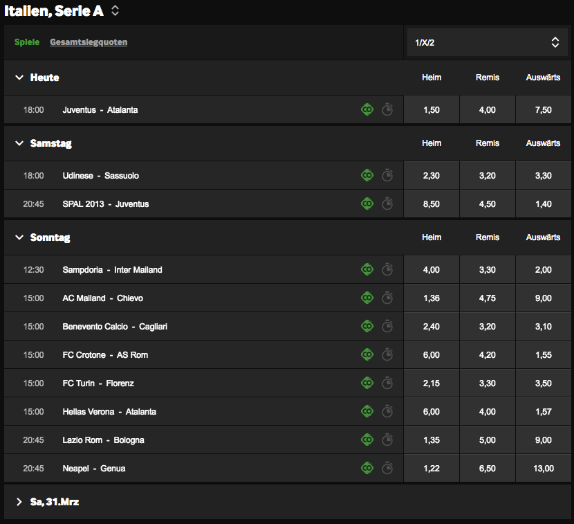 Serie A Wetten Wetten Auf Die Italienische Liga Tipps